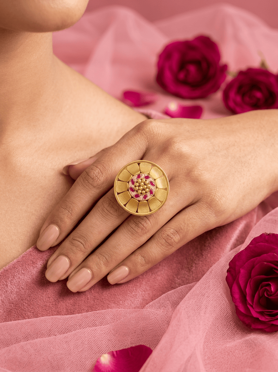 Surkh Kamal Gold Plated Silver Ring
