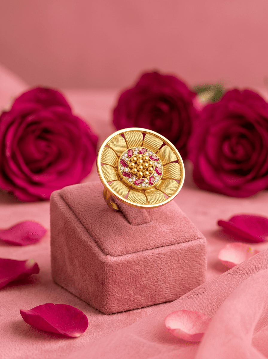 Surkh Kamal Gold Plated Silver Ring