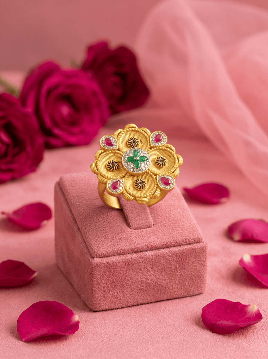 Navrang Pushpa Gold Plated Silver Ring