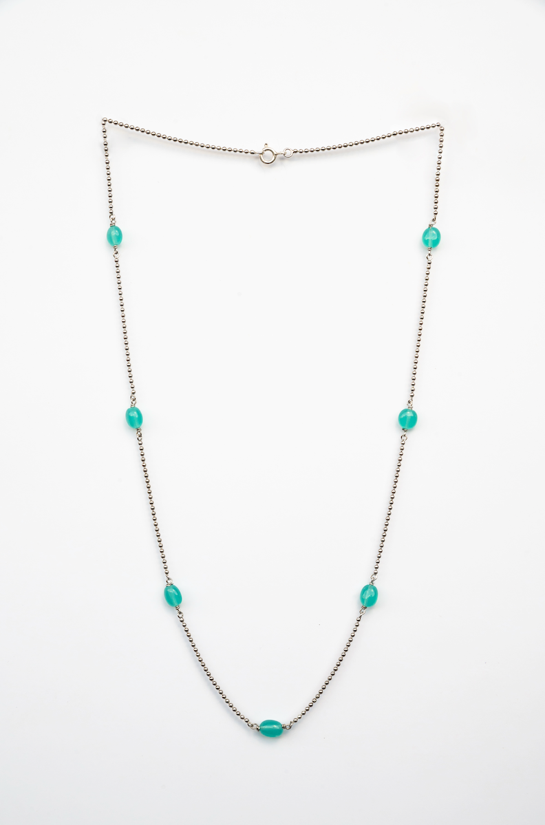 Turquoise Silver Bead Chain Necklace – Minimalist Coastal Charm