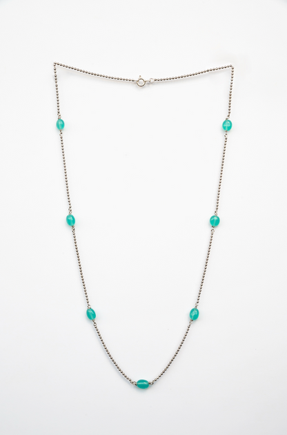 Turquoise Silver Bead Chain Necklace – Minimalist Coastal Charm