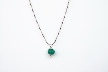 Emerald Glass Bead & Sterling Silver Chain Necklace – Modern Elegant Charm