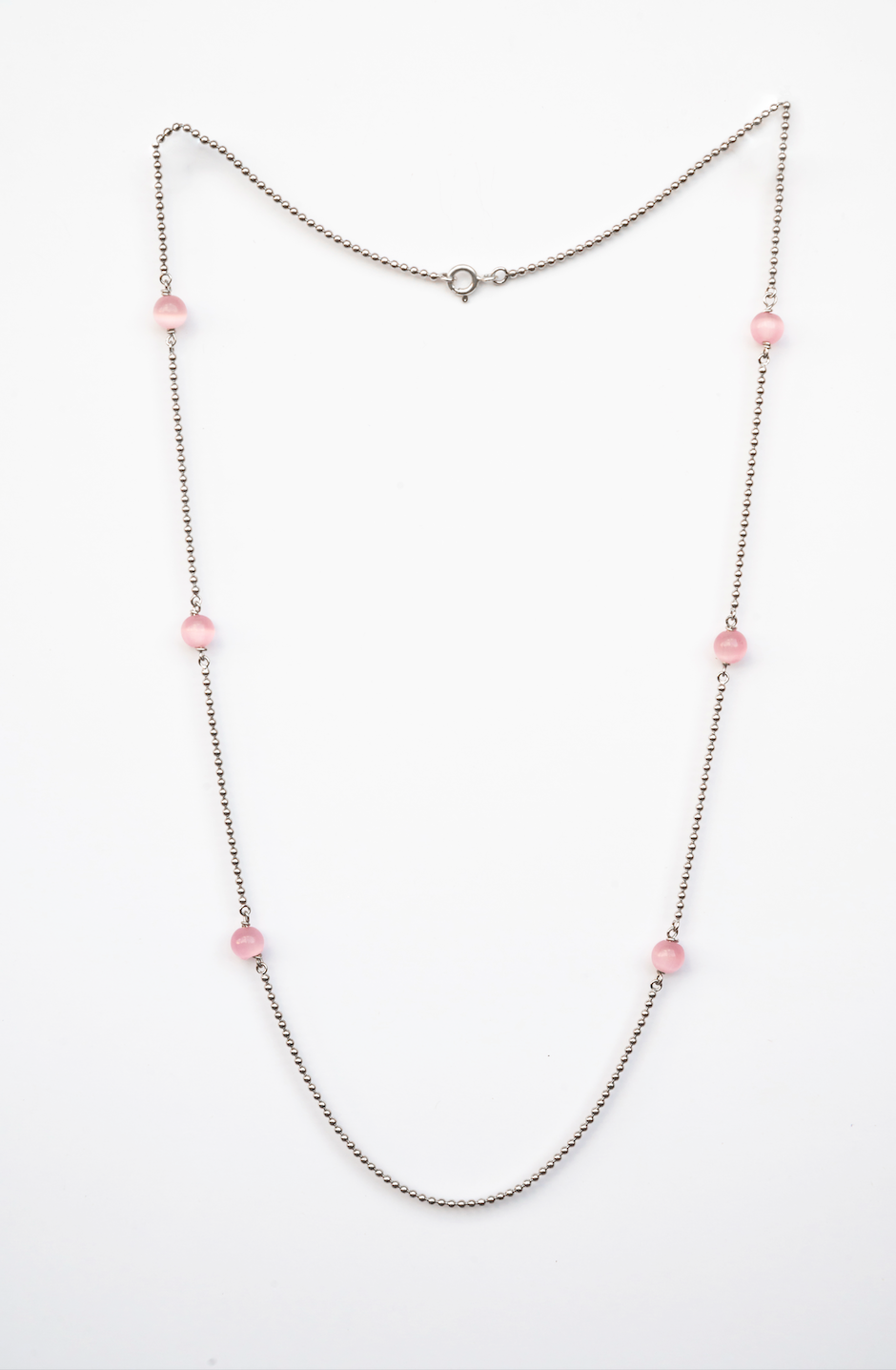 Rose Quartz Bead & Silver Ball Chain Necklace – Modern Romance