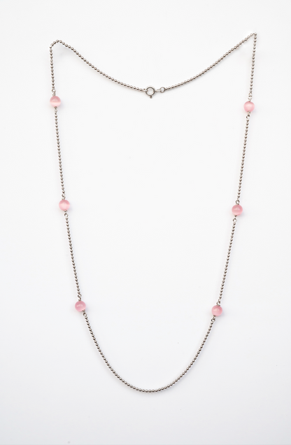 Rose Quartz Bead & Silver Ball Chain Necklace – Modern Romance