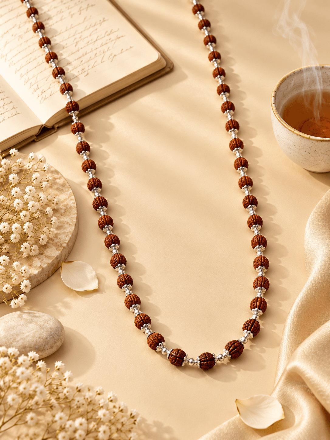Rudraksha Half Mala – 54 Beads | For Men & Women | Pure 925 Silver