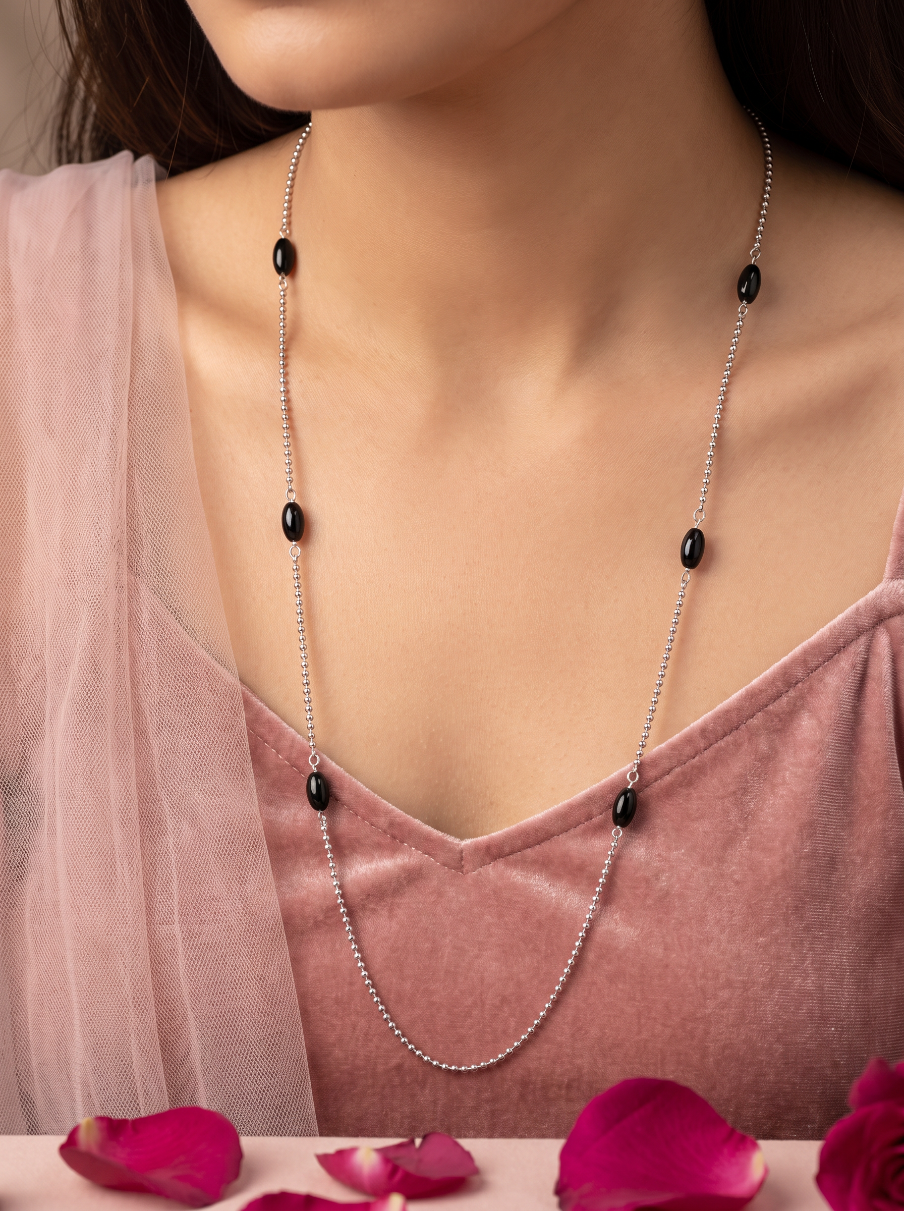 925 Silver Ball Chain Necklace with Black Beads – Timeless Symbolism